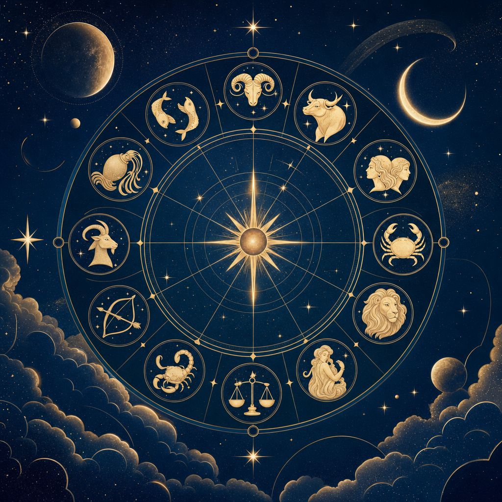 Illustration céleste des douze profils d'ascendant astrologique